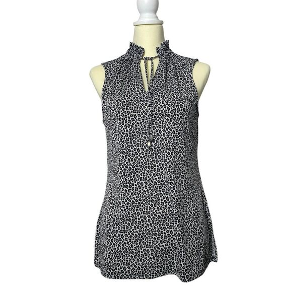 Michael Kors Ruffle Neck Sleeveless Animal Print Blouse Women's Size Small - Picture 1 of 15
